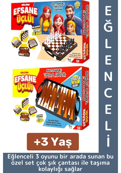 Eğlenceli Çocuk Yetişkin Aile Okul Eğitici Taşıma Çantalı Tavla Satranç Dama 3 İn 1 Özel Oyun Seti