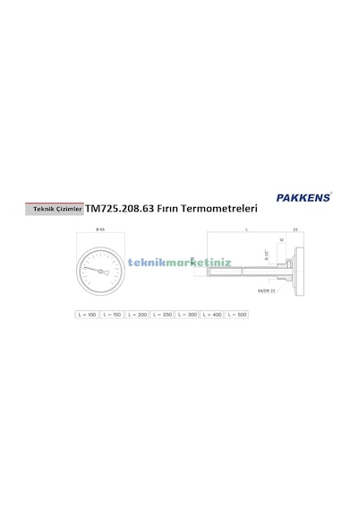 Pakkens Çap Ø63mm 0-500 C 50 Cm Dalma Boylu Taş Fırın, Kazan, Pizza, Pide, Ekmek, Seyyar, Köy Bahçe Fırını Te