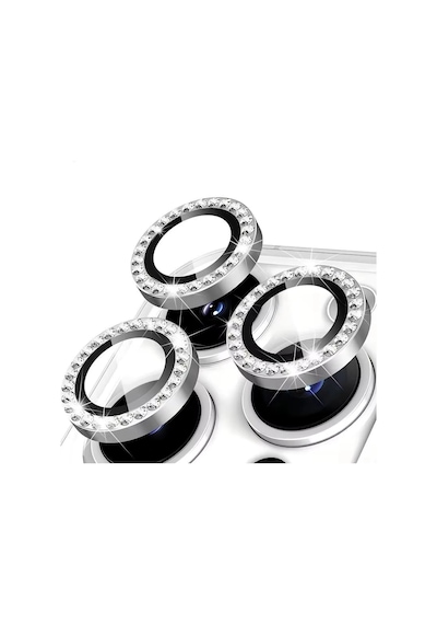 Forzacase Apple Uyumlu iPhone 17 Pro İle Elmas Taşlı Kamera Camı Lens Koruyucu Halka Seti - Fc1126 Gümüş