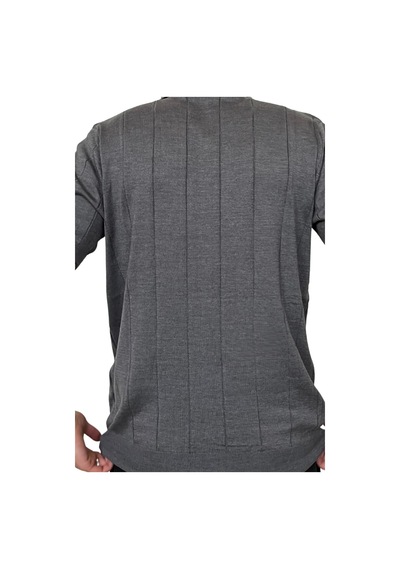 Erkek Çizgili Kısa Kollu Triko T-shirt Füme