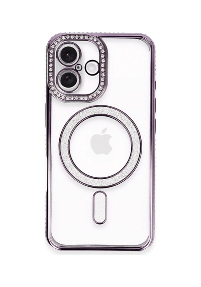 Apple İphone 16 Kılıf Joke Simli Magneticsafe Kılıf - Derin Mor Çok Renkli