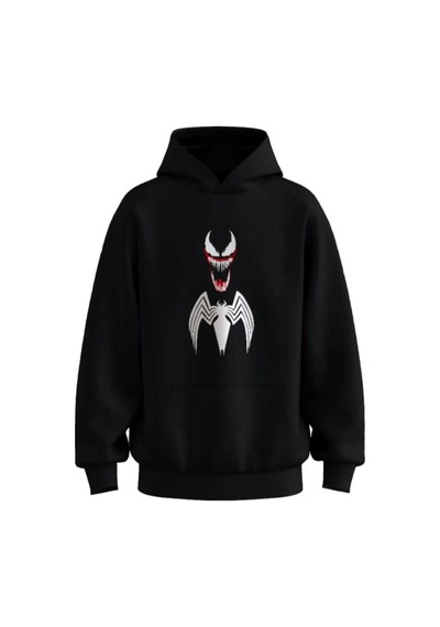 Hunors Sportswear & Company Venom Baskılı Unisex Model Pamuklu Kapüşonlu Sweatshirt SIYAH