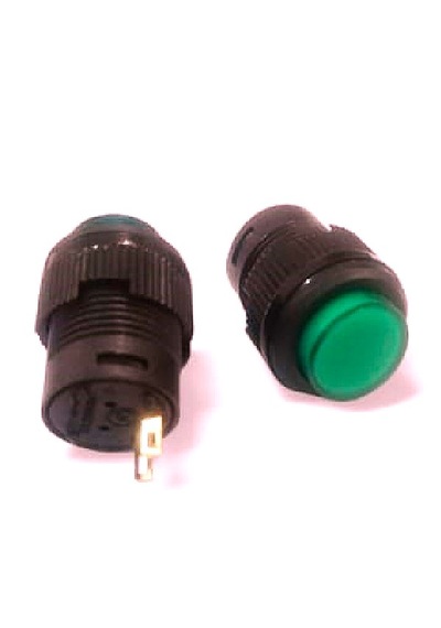 16mm Plastik 2 Pin Anahtarlı Buton Yeşil - Kalıcı Buton- Anahtar
