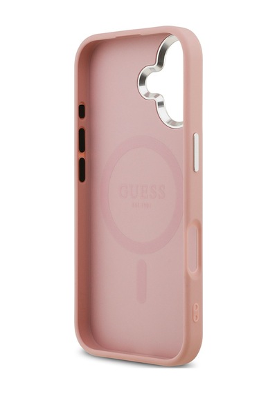 Apple Uyumlu iPhone 17 Kılıf Guess Lisanslı M-safeli Metal Kamera Çerçeveli Üçgen Logolu Glitter Pembe Pembe
