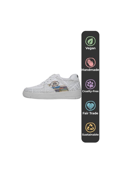 Kadın Vegan Deri Beyaz Sneakers - The Wise Owl Tasarım Çok Renkli