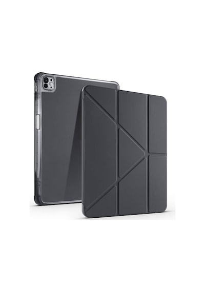 Maks Technology iPad Uyumlu Pro 13 2024 Kılıf Mkst Tri Folding Kalem Bölmeli Standlı Kılıf - Siyah Tablet Kılıfı