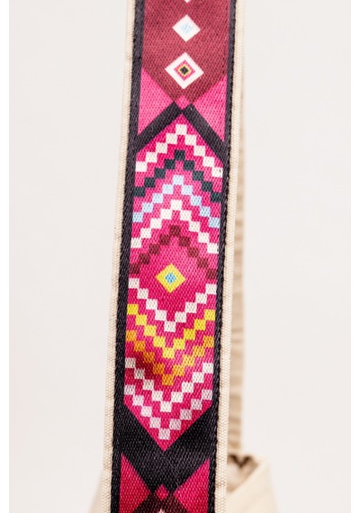 Fabric Craft Bag Omuz Çanta Kanvas Motifli Krem - Pembe