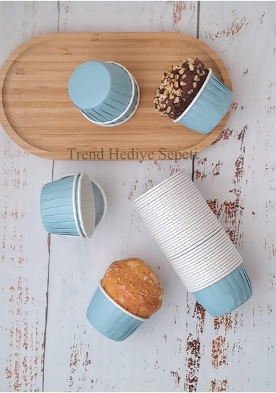 Tr 50'li Pastel Mavi Muffin Kek Kalıbı, Kek Kapsülü Cupcake Kalıbı, Airfryer Uyumlu Diğer
