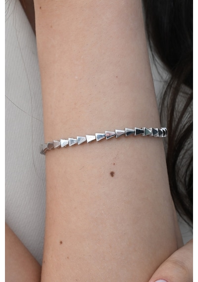 Gümüş Rodyumlu Modern Görünümlü Ardışık Üçgenler Bileklik Barcode Gümüş