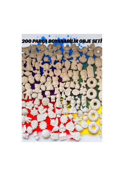 200 Lü Boyanabilir Obje Seti Hobi & Sanat Etkinlik Seti + 6 Renk Akrilik Boya + Fırça