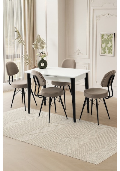 Mini 60 X 100 Milano Mdf Ortadan Açılır Masa 4 Adet Ece Sandalye