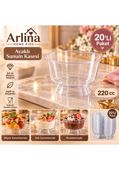 220 Cc Ayaklı Plastik Sunum Kasesi 20li Paket
