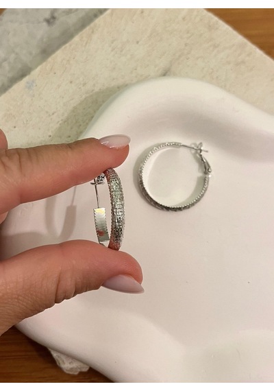 Çizgi Desen Halka Silver Küpe Çok Renkli