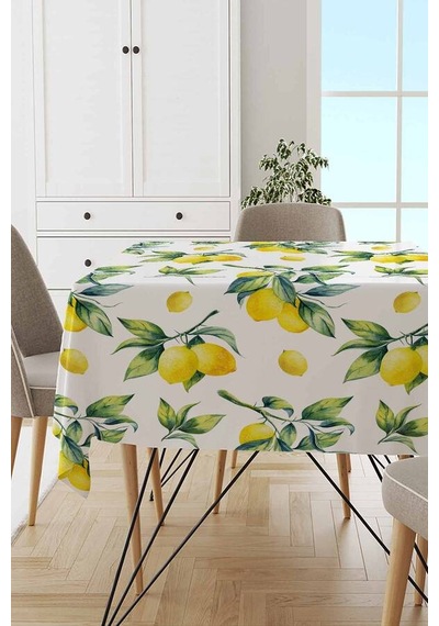 Sarı Limon Desenli Dokuma Leke Tutmaz Masa Örtüsü Mso081n11