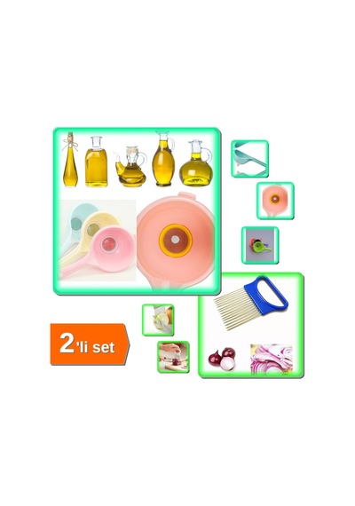 Sıvı Yağ Süzgeci - Huni Şeklinde Süzgeç + Kolay Kesim Dilimleme Aparatı - 2li Set G8y1g4 Plastik Diğer