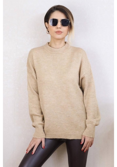 Ritnice Kadın Camel Oversize Basic Kazak - Çok Renkli