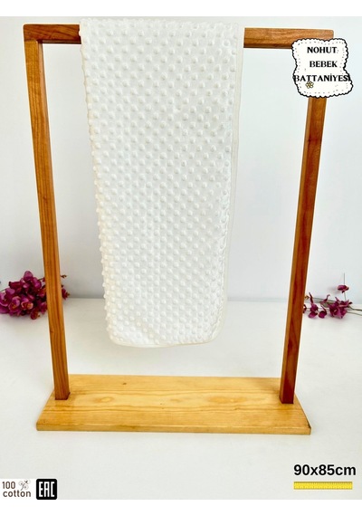 Nohut Kız / Erkek Bebek Battaniyesi & Kundağı Çift Katlı %100 Pamuklu Çok Amaçlı Örtü 90x85cm Btn11003 Ekru