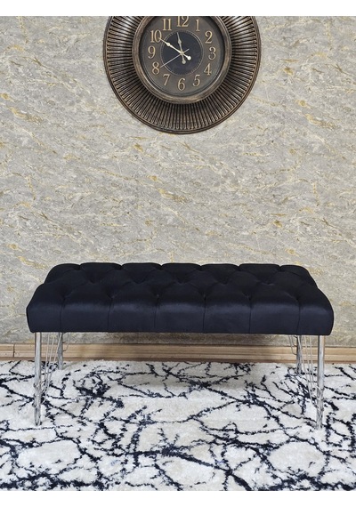 Zafir Krom Tel Ayaklı 90 Cm Puf Bench - Puf - Bench - Kasalı Oturak - Oturak - Yatak Ucu Puf Siyah