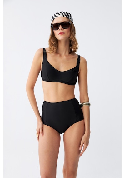 Akbeniz Kadın Siyah Pedli Kare Yaka Yüksek Bel Bikini Takımı