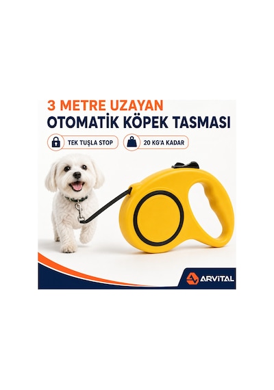3 Metre Otomatik Uzayan Köpek Gezdirme Tasması Stoplu Geri Çekilebilir Çok Renkli