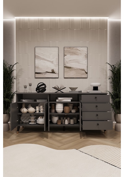 Asra Trend Lüks Konsol Tv Ünitesi %100 Mdf Salon Ve Yemek Odası Ünitesi Knsl06 Koyu Gri
