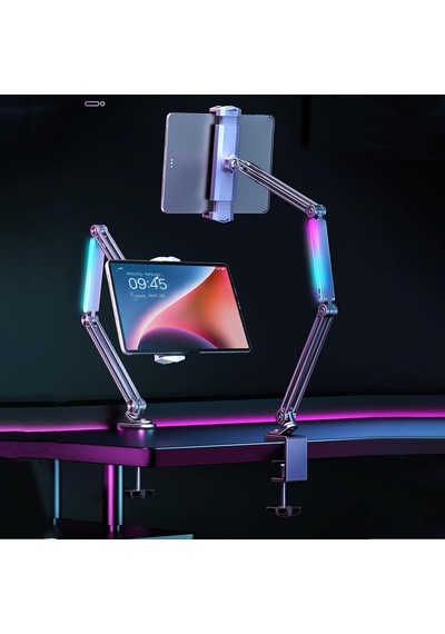 Profesyonel Ayarlanabilir Led Işıklı Uzun Kollu Alüminyum Masaüstü 14.6 İnç Kadar Uyumlu İpad İle Uyumlu Tablet Stant Ve Tutucu Cantilever Kol Tasarım, 360 Döner, Tablet Standı P67h