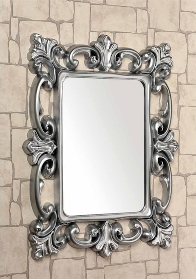 Gümüş Yaldız Dev Büyük Banyo Salon Duvar Boy Aynası 58x77 CM Gümüş