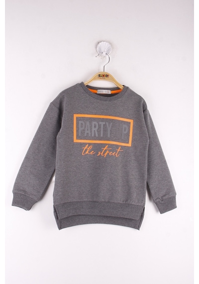 Toontoy Kız Çocuk Relax Fit Bisiklet Yaka Baskılı Sweatshirt - 2 İplik Antrasit