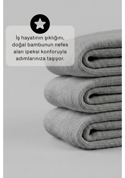 Socketta 3'lü Gri Erkek Business Bambu Dikişsiz Esnek Çift Kat Kışlık Soket Çorap - Premium Gri