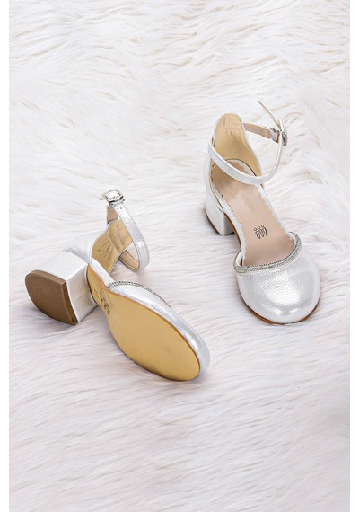 Kiko Kids 771 Taşlı Kız Çocuk 5 Cm Topuklu Sandalet Ayakkab Gümüş