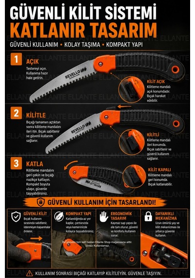 Katlanır Bahçe Testeresi 180 Mm Profesyonel Budama Testeresi Kilitli Kamp Ve Ağaç Kesme Testeresi