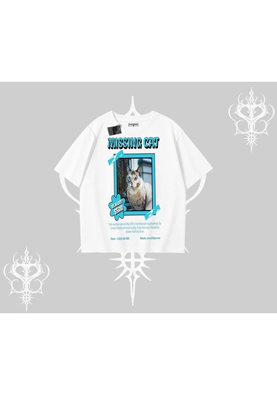 Tarzsokak Missing Cat Baskılı Oversize Tshirt Beyaz