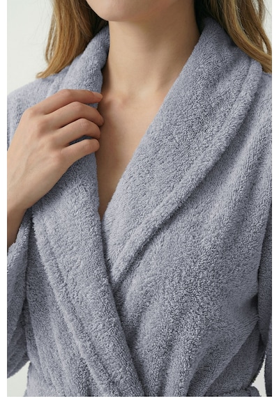 %100 Pamuklu Unisex Bornoz Şalyaka Cepli Büyük Beden 3xl 4xl Erkek Kadın Bornoz Gri