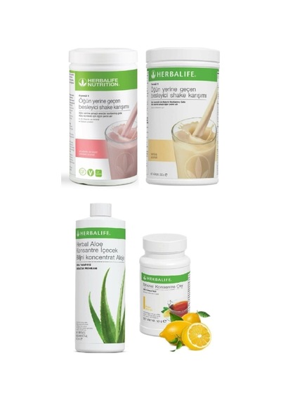 Herbalife 1 Ahududu Ve Beyaz Çikolotalı Shake +1 Fındıklı + 1 Aloe + 1 Limon 50gr Çay.