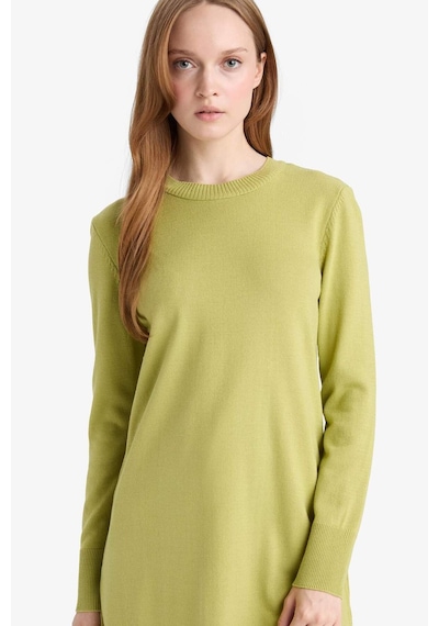 Defacto Regular Fit Bisiklet Yaka Yırtmaçlı Basic Düz Triko Kazak Tunik H3431az25wngn743 Yeşil