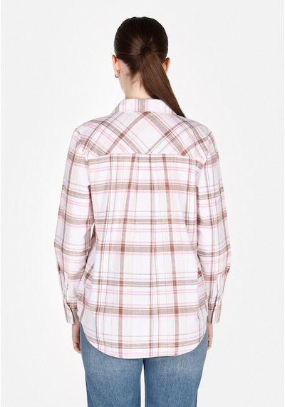 Colin's Colins Regular Fit Shirt Neck Ekoseli Kadın Bej Uzun Kol Gömlek Cl1073285 Cl1073285 Q1.v1 Beı Bej