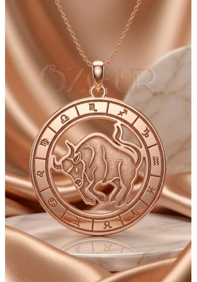 925 Ayar Gümüş Boğa Burç Kolye Rose Gold