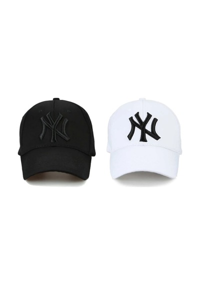 Gyes Spor Ny Şapka Unisex 2'li Takım Arkası Cırtlı Ayarlanabilir Siyah Beyaz. Siyah