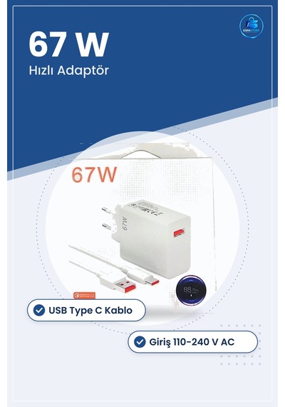 Şarj Aleti 67 W Hızlı Adaptör Usb Type C Kablolu Set Telefon Uyum