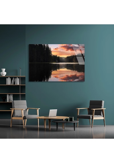 Orman Gölü Gün Batımı - Cam Tablo - Deg1303 125 X 80 Cm