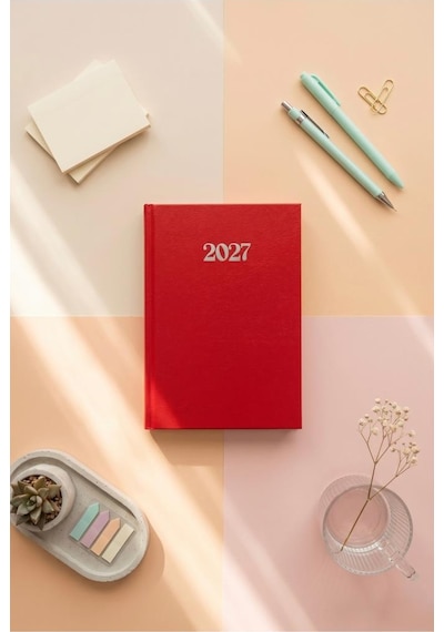 Lizy 2027 Günlük Planlayıcı Ajanda 14x20 Cm Ciltbezi Sert Kapak Kırmızı