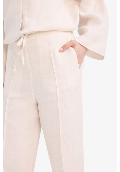 Defacto %100 Keten Straight Fit Esnek Belli Cepli Pantolon D4388ax25smer42 Ekru