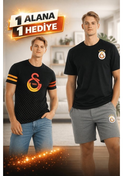 Galatasaray Lisanslı Siyah Basic Ve Siyah Logo Baskılı T-shirt Hediyeli Siyah