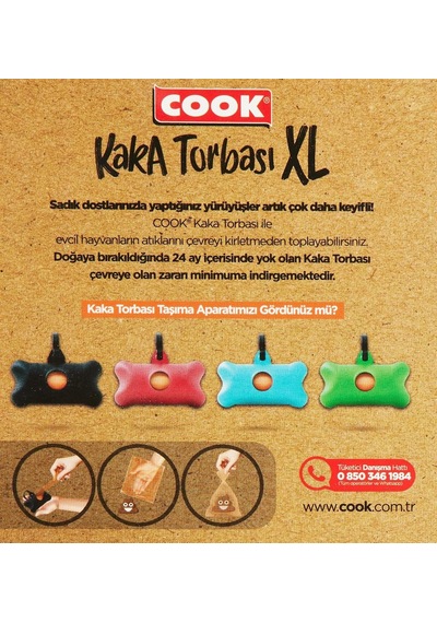 Ayrex Cook Kaka Torbası, Büyük Boy, 4 Rulo X 30 Torba, 120 Adet, Kavun Kokulu, Turuncu