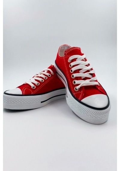 Skywalk Keten Kırmızı Yüksek Taban Sneaker Spor Ayakkabı Kırmızı