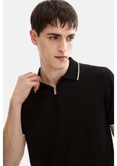 Back And Bond Siyah Fermuarlı Polo Yaka Regular Fit Örme Triko