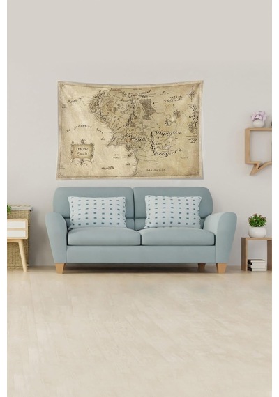 Pelangi Bej Middle Earth Orta Dünya Haritası Leke Tutmaz Kadife Kumaş Duvar Örtüsü Duvar Halısı Tapestry Ywll389 Çok Renkli