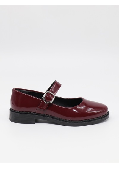 Nesilshoes Nesil Shoes Süha 250 Bordo Rugan Tokalı Balerin Kadın Babet