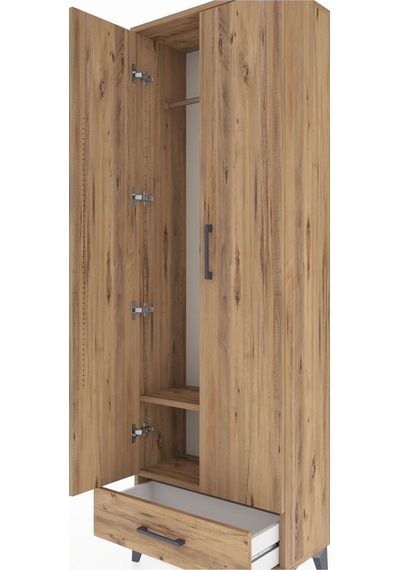 Arges Dolap 2 Raflı Tek Çekmeceli Tek Askılı 60x30x182 Çam-çam Çam