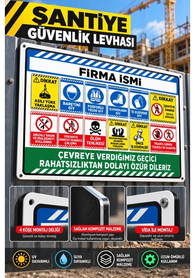 70x50 Cm Şantiye Güvenlik Levhası İş Güvenliği Uyarı Panosu 4 Mm Alüminyum Kompozit Zemin